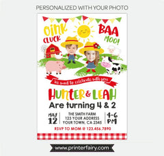 Farm Birthday Invitation with Photo, Barnyard Party (Digital Invitation)