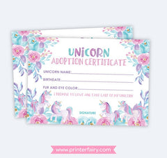 Unicorn Adoption Party Sign and Certificate, Instant Download