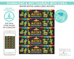 Fiesta Water Bottle Labels, Editable Cinco de Mayo Decor (Instant Download)