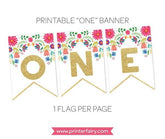 Fiesta First Birthday Banner, Floral ONE, Printable (Instant Download)