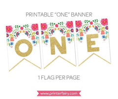 Fiesta First Birthday Banner, Floral ONE, Printable (Instant Download)