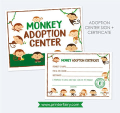 Monkey Adoption Center Sign, Birthday Party Decor (Printable PDF)