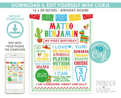 Mexican 1st Fiesta Milestones Board, Editable Template, INSTANT DOWNLOAD