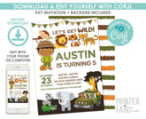 Safari Birthday Invitation, Jungle Party, Editable Template (Digital Printable)