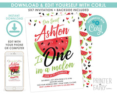 Watermelon First Birthday Invitation Editable Template (Instant Download)