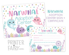 Narwhal Adoption Center Sign and Certificate (Digital Download)