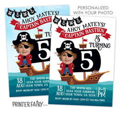 Personalized Pirate Birthday Invitation with Photo (Digital Download)