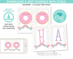 Editable Donut Birthday Banner, Sprinkles Party (Instant Download)