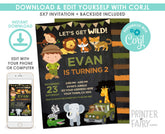 Editable Safari Birthday Invitation, Jungle Animals (Digital Printable)