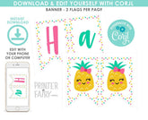 Pineapple Birthday Banner, EDITABLE Luau Party Decor (Digital Download)
