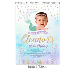 Mermaid Photo Birthday Invitation, Under the Sea Party (Digital)