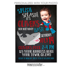 Personalized Shark Birthday Invitation, Under the Sea, Pool Party (Digital)