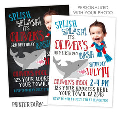 Personalized Shark Birthday Invitation, Under the Sea, Pool Party (Digital)