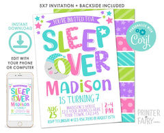 Editable Sleepover Birthday Invitation, Slumber Party (Digital Download)