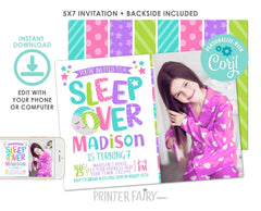 Editable Sleepover Birthday Invitation with Photo (Digital Download)
