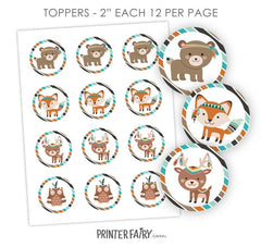 Wild One Tribal Animal Toppers, Birthday Party Decorations (Instant Download)