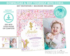 Ballerina Unicorn Birthday Invitation with Photo, EDITABLE (Digital Download)