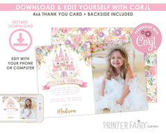 Princess Photo Thank You Card, Royal Birthday, Editable (Digital Download)
