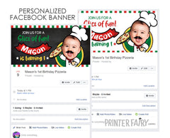Personalized Pizza Facebook Banner, Chef Birthday Party (Digital)