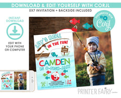 Fishing Birthday Invitation with Photo, Editable Party Invite (Digital)