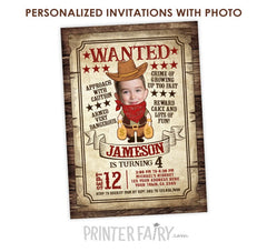 Personalized Wanted Poster Birthday Invitation, Wild West Cowboy (Digital)