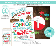 Fishing First Birthday Invitation, O-Fish-ally One (Digital Invitation)