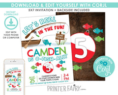 Fishing Birthday Invitation, EDITABLE, Any Age (Digital Invitation)