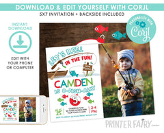 Fishing Birthday Invitation with Photo, O-Fish-Ally Party (Digital Download)