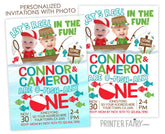 Fishing Birthday Invitation with Photo, Twins, Any Age (Digital)