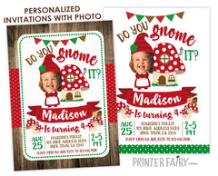 Woodland Gnome Birthday Invitation with Photo (Digital Invite)