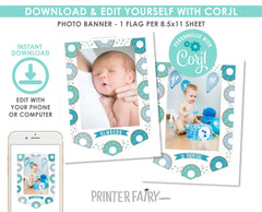 Donut Photo Banner, Editable Birthday Decor (Instant Download)