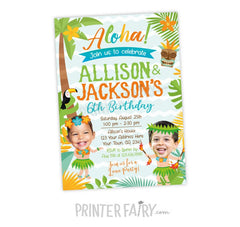 Luau Joint Birthday Invitation, Siblings Pool Party (Digital Invite)