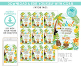 Luau Favor Tags, Editable Hawaiian Thank You Tags (Digital Download)