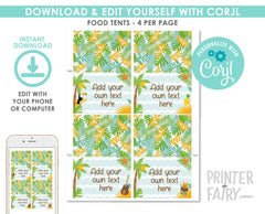 Editable Luau Food Tent Cards, Tropical Tiki Party Labels (Digital Download)