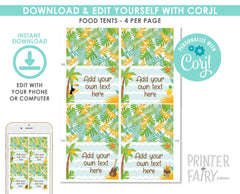 Editable Luau Food Tent Cards, Tropical Tiki Party Labels (Digital Download)