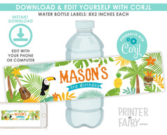 Luau Water Bottle Labels, Hawaiian Birthday Party (INSTANT DOWNLOAD)