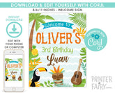 Editable Luau Welcome Sign, Hawaiian Birthday Party (Instant Download)