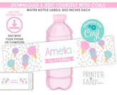 Ice Cream Birthday Water Bottle Labels, EDITABLE (Digital Download)