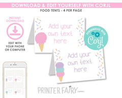 Ice Cream Sundae Bar Food Tent Cards Editable Instant Download