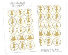 Ballerina Birthday Party Cupcake Toppers, Ballet Stickers (Digital Download)