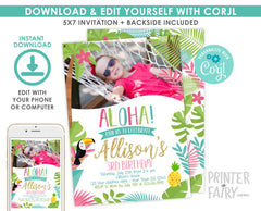 Luau Birthday Invitation with Photo, Tropical Party (INSTANT DOWNLOAD)