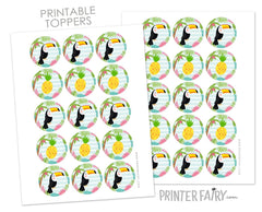 Luau Cupcake Toppers, Hawaiian Birthday Party Stickers (Digital Download)