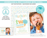 Ice Cream Birthday Invitation with Photo, Two Sweet Party (Editable, Instant Download)