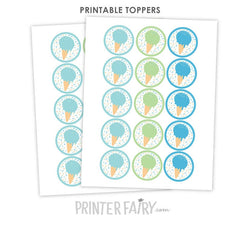 Ice Cream Party Toppers or Stickers, Printable Decorations (Instant Download)