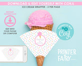 Editable Ice Cream Cone Wrapper, Sprinkles Birthday Party (Digital Download)