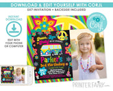 Editable Hippie Birthday Photo Invitation, Peace and Love (Digital Download)