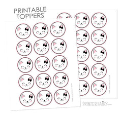 Kitty Cat Birthday Party Toppers, Printable Stickers (Digital Download)