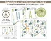 Editable Jungle Safari Birthday Banner, Printable Animal Bunting (Instant Download)