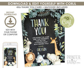 Editable Safari Thank You Cards, Jungle Animals (Digital Download)