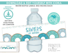 Editable Donut Birthday Water Bottle Labels (Digital Download)